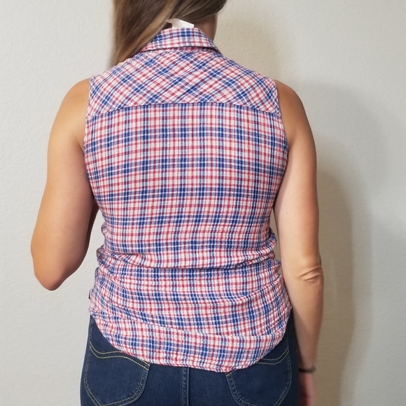 Seven For All Mankind Red White Blue Collared Sleevless Button up Shirt XS July - Picture 4 of 5